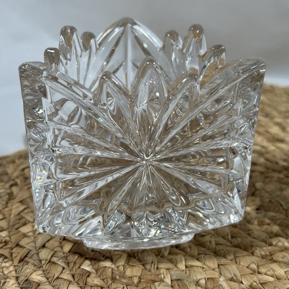 Vintage Mikasa Crystal Fire Blossom Triangle Votive Candle 2 Holders Triangular - Picture 3 of 12